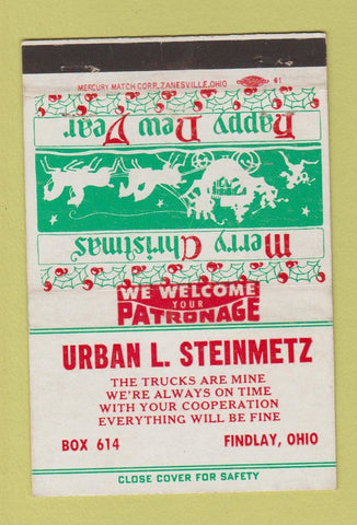 Matchbook Cover - Urban Steinmetz Findlay OH moving? Christmas 40 Strike