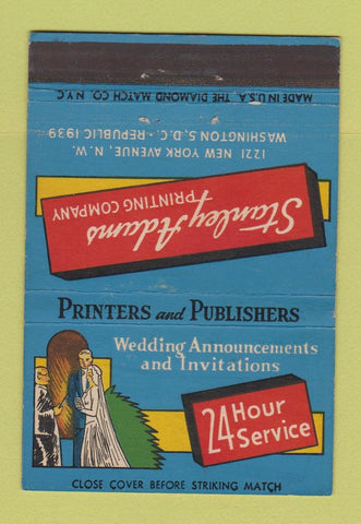 Matchbook Cover - Stanley Adams Printing Publishing Washington DC 40 Strike