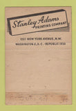 Matchbook Cover - Stanley Adams Printing Publishing Washington DC 40 Strike
