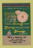 Matchbook Cover - Shenango China Dishes HS Vance Silver Spring MD 40 Strike