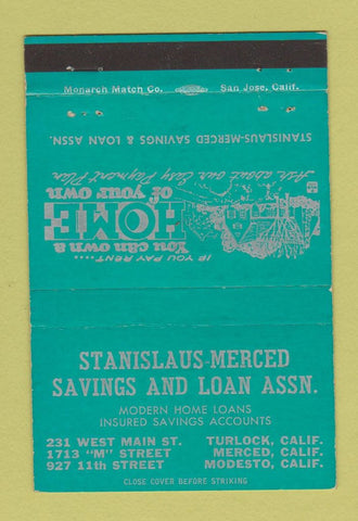 Matchbook Cover - Stanislaus Merced Savings Modesto Turlock CA 40 Strike