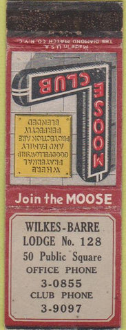 Matchbook Cover - Matchbook Cover Moose Lodge Wilkes Barre PA WEAR