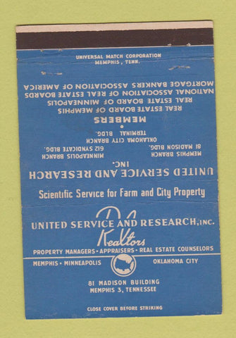 Matchbook Cover - United Service Real Estate Oklahoma City Memphis 40 Strike