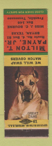 Matchbook Cover - Milton Payne Match Collector Franklin TN Great Dane