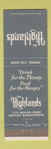 Matchbook Cover - Highlands Restaurant Newton MA