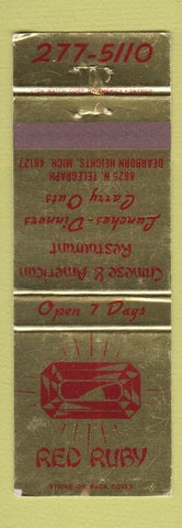 Matchbook Cover - The Red Ruby Dearborn Heights MI