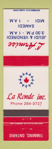 Matchbook Cover - L Armise Timmins ON LA Ronde