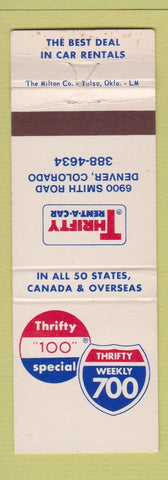 Matchbook Cover - Thrifty Car Rentals Denver Colorado  WORN