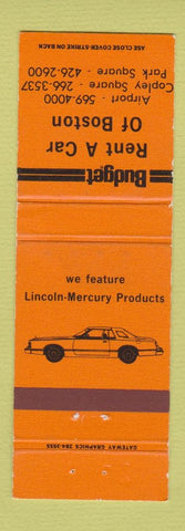 Matchbook Cover - Budget Car Rentals Lincoln Mercury Boston MA