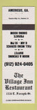 Matchbook Cover - Village Inn Restaurant Americus GA