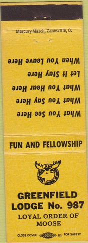 Matchbook Cover - Matchbook Cover Moose Lodge Greenfield IN