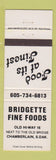 Matchbook Cover - Bridgette Fine Foods Chamberlain SD