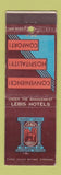 Matchbook Cover - Lebis Hotels CHAIN MISCUT BACK