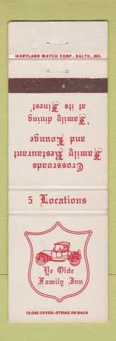Matchbook Cover - Ye Olde Family Inn Vandalia Tipp City Lewisburg Wilmington OH