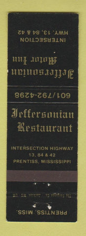 Matchbook Cover - Jeffersonian Restaurant Prentiss MS