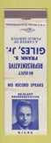 Matchbook Cover - Frank Giles Election Representative WORN