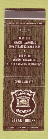 Matchbook Cover - Flaming Hearth Steak House Speedway Greenwood IN
