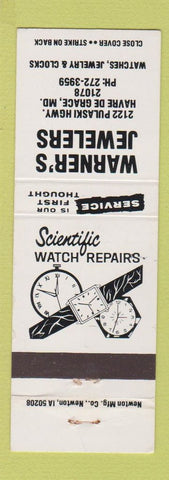 Matchbook Cover - Warner's Jewelry Havre De Grace MD