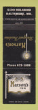 Matchbook Cover - Karson's Inn Baltimore MD