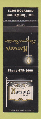 Matchbook Cover - Karson's Inn Baltimore MD
