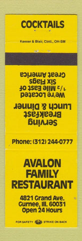 Matchbook Cover - Avalon Family Restaurant Gurnee IL