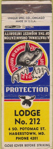 Matchbook Cover - Matchbook Cover Moose Lodge Hagerstown MD WORN