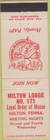 Matchbook Cover - Matchbook Cover Moose Lodge Milton PA