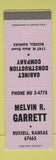 Matchbook Cover - Melvis Garrett Cabinet Construction Russell KS