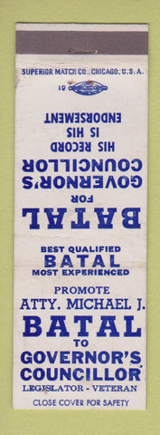 Matchbook Cover - Michael Batal Governor's Councillor Election WEAR