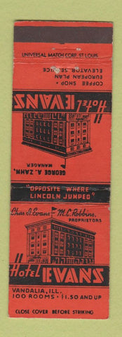 Matchbook Cover - Hotel Evans Vandalia IL