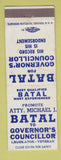 Matchbook Cover - Michael Batal Governor's Councillor Election