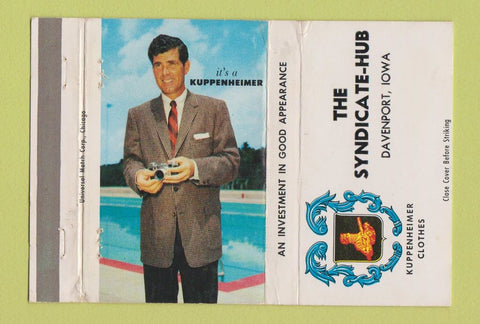 Matchbook Cover Kuppenheimer Men's Clothes Syndicate Hub Davenport IA 40 Strike