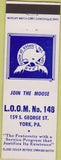 Matchbook Cover - Matchbook Cover Moose Lodge York PA
