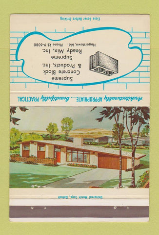 Matchbook Cover - Supreme Concrete Block Ready Mix Hagerstown MD 40 Strike
