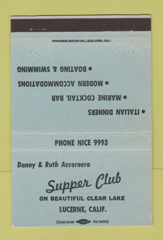 Matchbook Cover - Accornero Supper Club Italian Lucerne CA BLUE 40 Strike