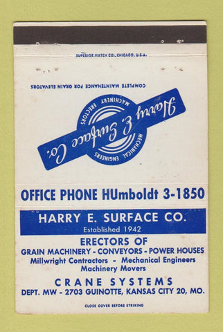 Matchbook Cover - Harry Surface Grain Machinery Kansas City MO 40 Strike