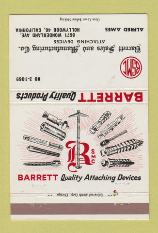 Matchbook Cover - Barrett Attaching Devises Hollywood CA 40 Strike