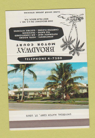 Matchbook Cover - Broadway Motor Court West Palm Beach FL SAMPLE 40 Strike