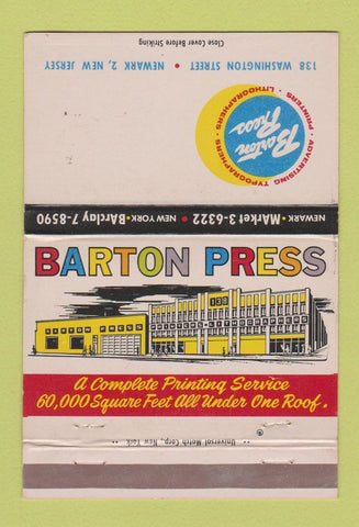 Matchbook Cover - Barton Press Lithographers Newark NJ 40 Strike