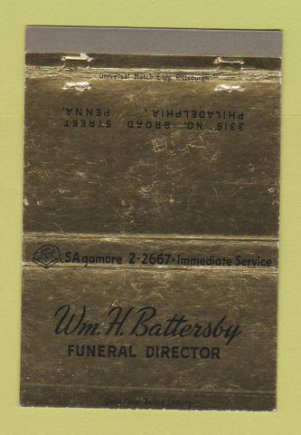 Matchbook Cover - Wm Battersby Funeral Home Philadelphia PA 40 Strike
