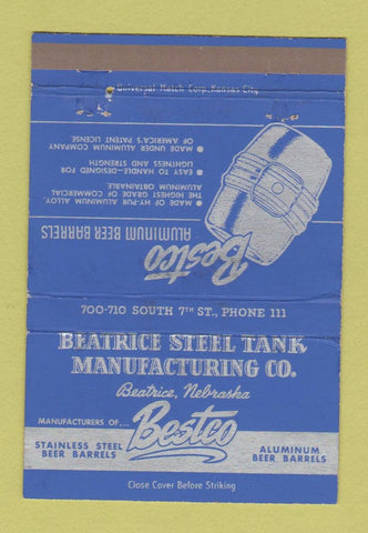 Matchbook Cover - Beatrice Steel Tank Beer Kegs Beatrice NE 40 Strike