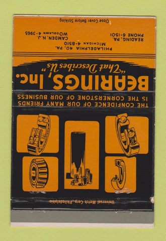 Matchbook Cover - Bearings Inc Camden NJ Reading PA 40 Strike