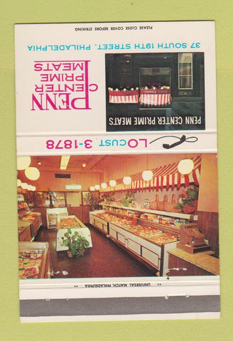 Matchbook Cover - Penn Center Prime Meats Philadelphia PA 40 Strike