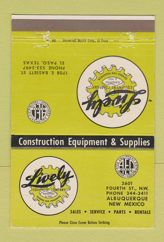 Matchbook Cover - Lively Construction Equipment Albuquerque NM 40 Strike