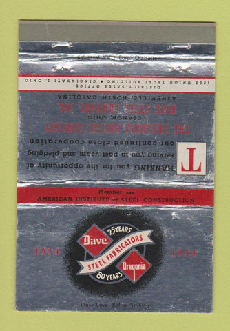Matchbook Cover - Dave Steel Fabricators Oregonia Cincinnati OH 40 Strike