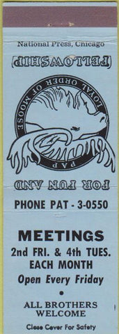 Matchbook Cover - Matchbook Cover Moose Lodge Patchogue LI NY NO CITY NAMED