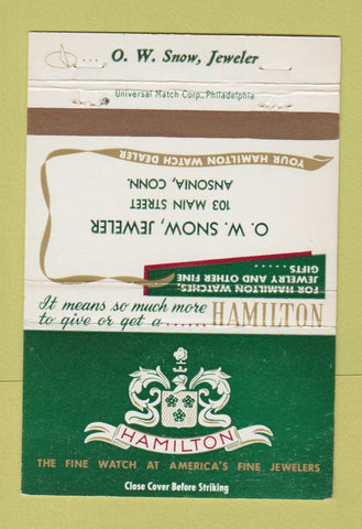 Matchbook Cover - Hamilton Watches OW Snow Ansonia CT jewelry 40 Strike