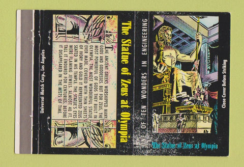 Matchbook Cover - Statue Zeus Olympia Arrowsmith Tool Die Los Angeles 40 Strike