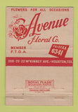 Matchbook Cover - Avenue Floral Flowers Houston TX WEAR 40 Strike
