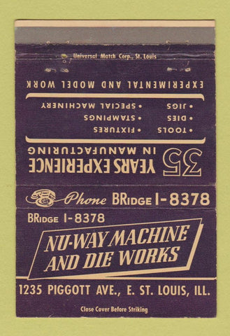 Matchbook Cover - Nu Way Machine Die Works East St Louis IL 40 Strike
